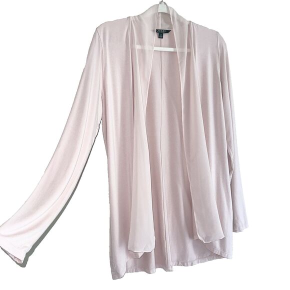 Ralph Lauren Lightweight Longline Cardigan M Sheer Panel Knit Rose Long Sleeves - Picture 4 of 9